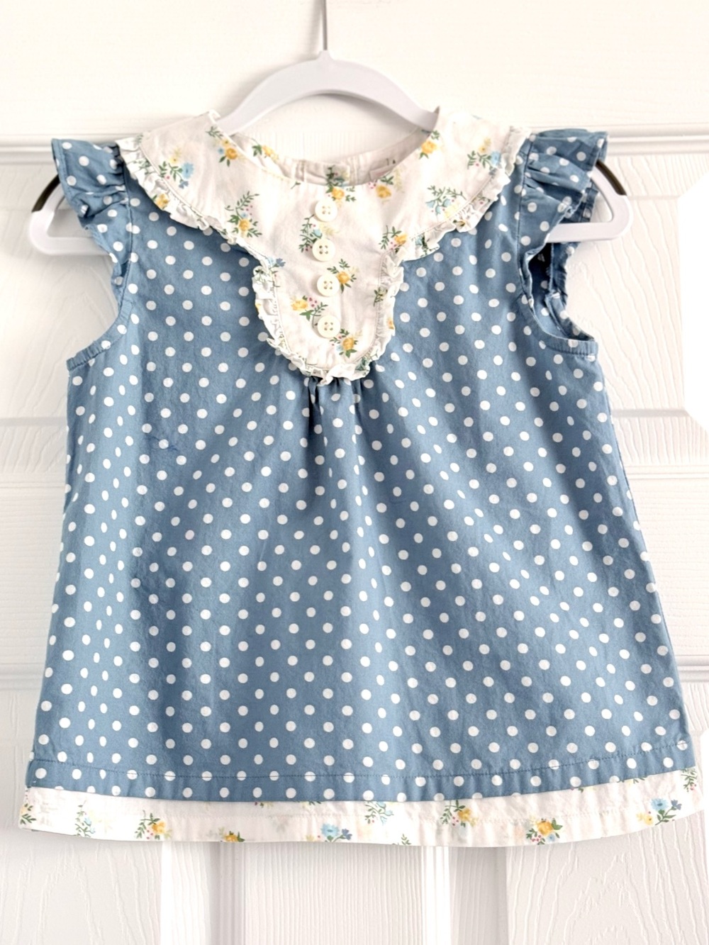Janie and Jack Blue Polka Dot Floral Trim Top 4T